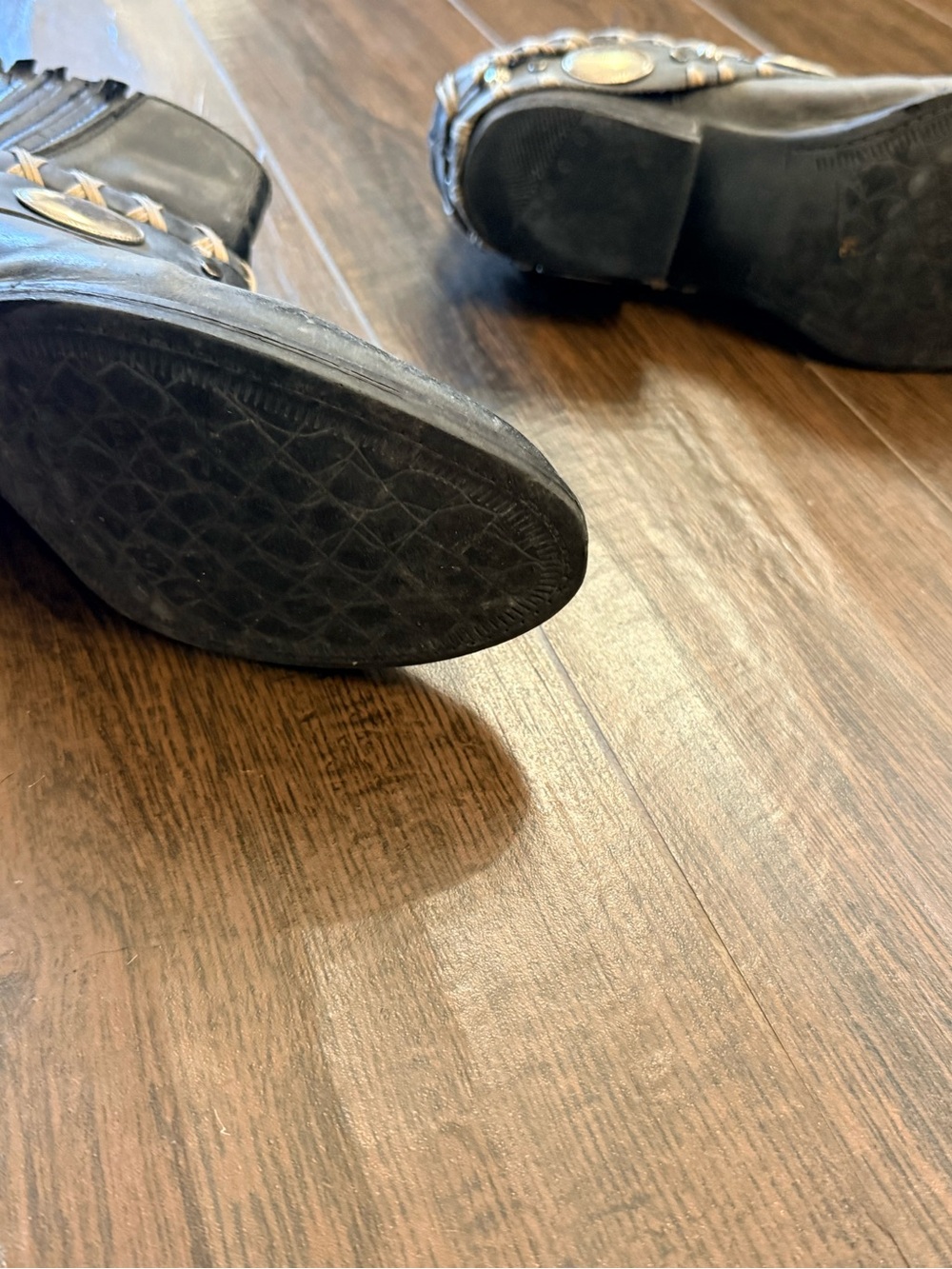 Circle G Black Leather Ankle Booties with Concho & Braided Trim - Picture 7 of 7